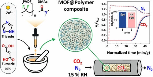 Sustainable Synthesis and Benchmark CO2 Uptake in a Zn-Triazole-Based MOF and Its Processable PVDF Composite
