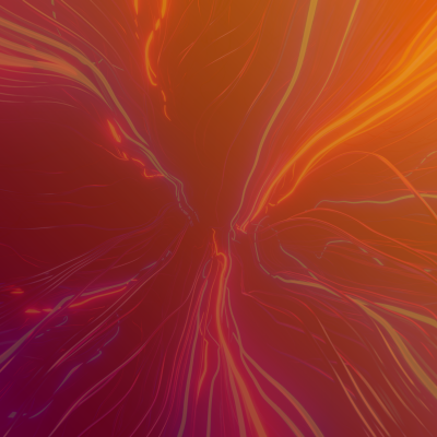background of purple to orange gradient with red and blue electrical lines converging in the center