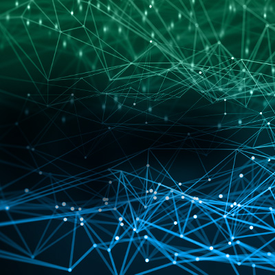 The image is a visualization of a complex network or neural network, a core concept in machine learning and artificial intelligence